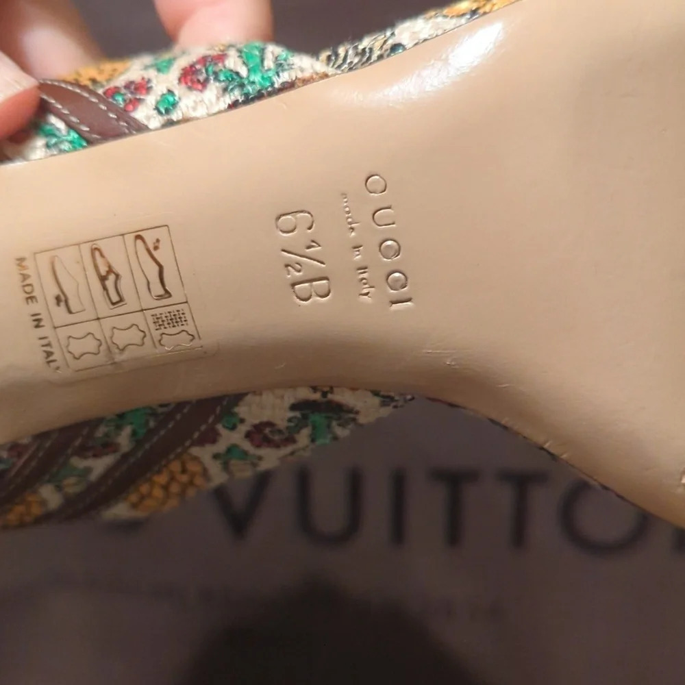 Gucci horsebit pineapple print brown leather d'Orsay vintage heels size 6.5 - Picture 7 of 9
